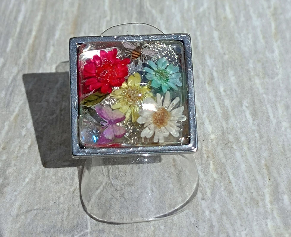 Bague carré multi-fleur argenté #5