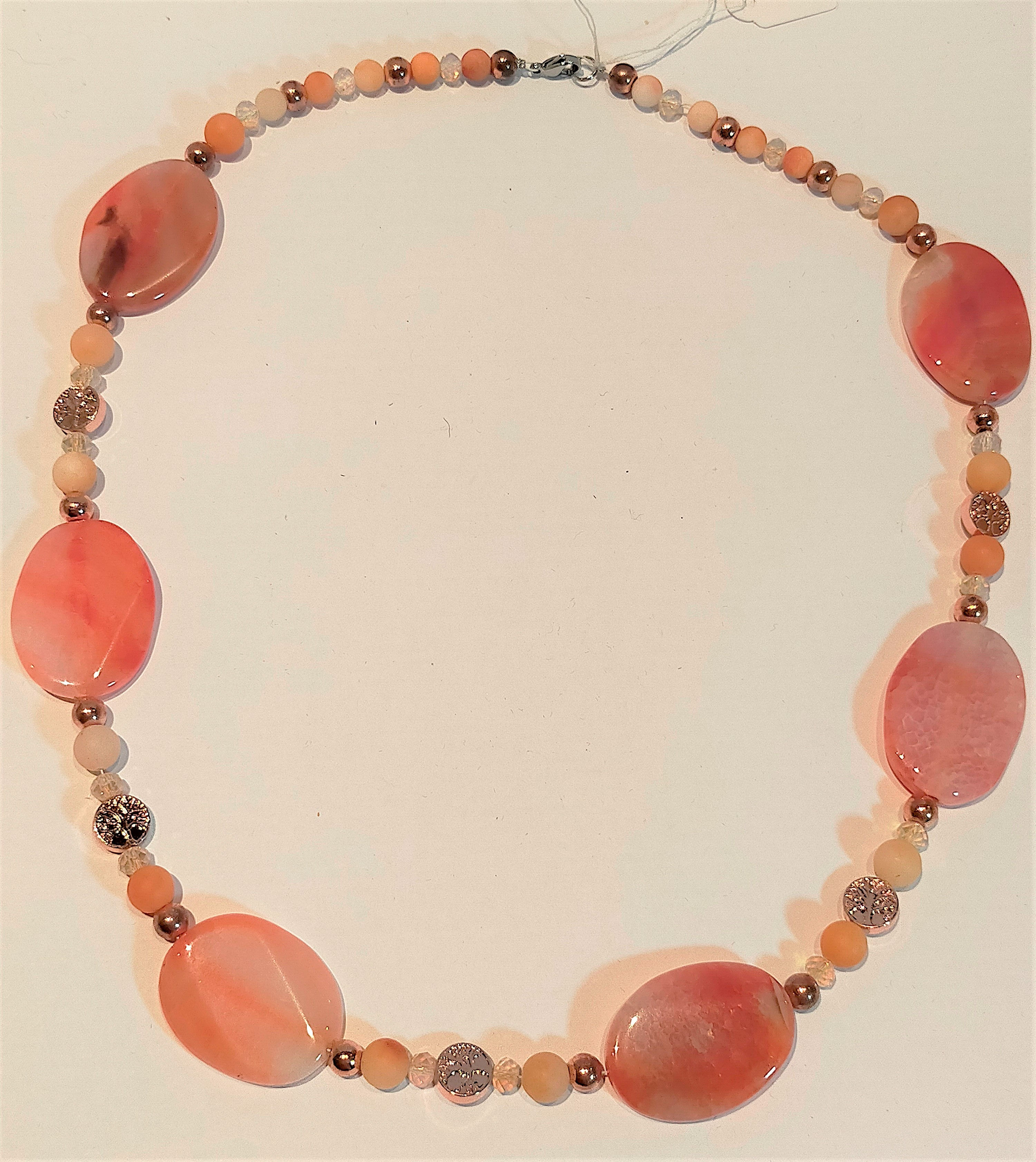 Collier pierres semi-précieuses agate ovale Pêche/aventurine/hématite