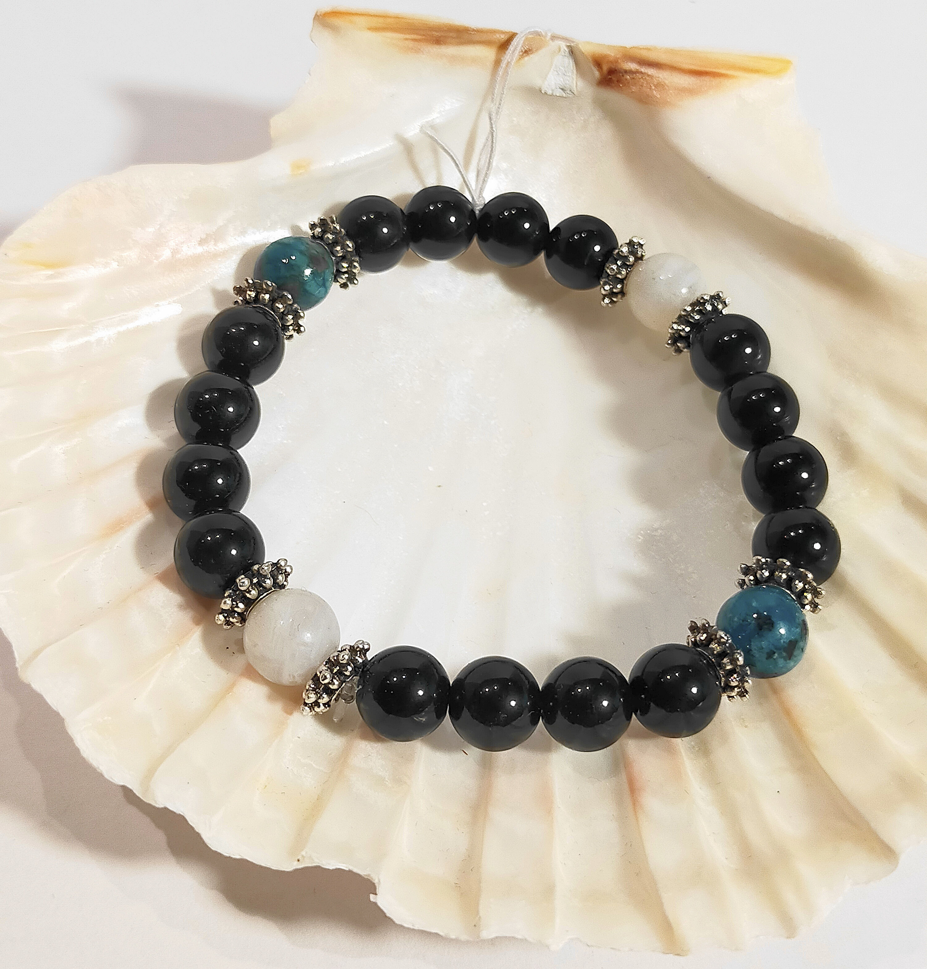 Agate noire, agate blanche,  pierre naturelle marbre bleu pétrole