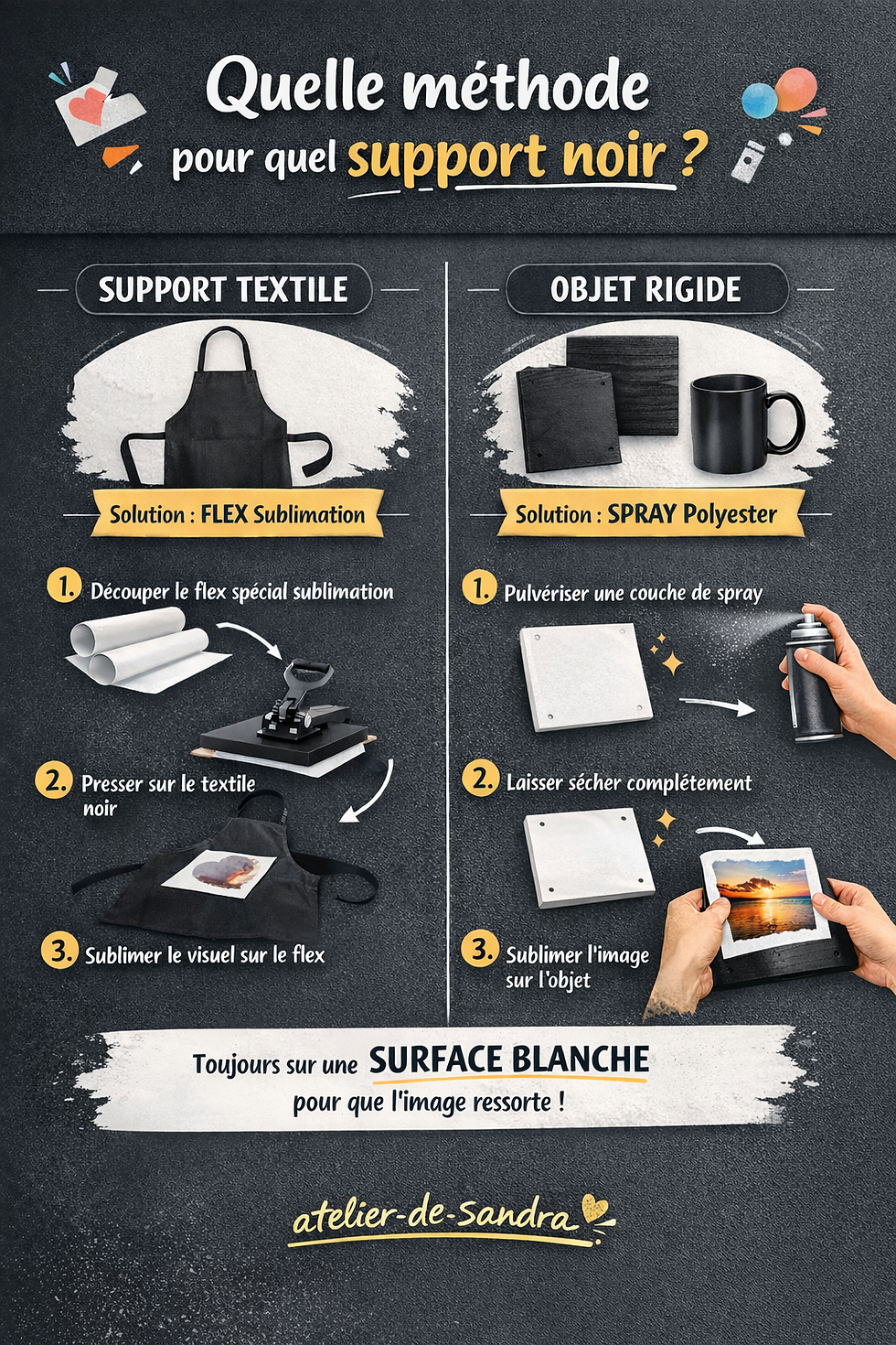 Méthodes de sublimation sur supports noirs