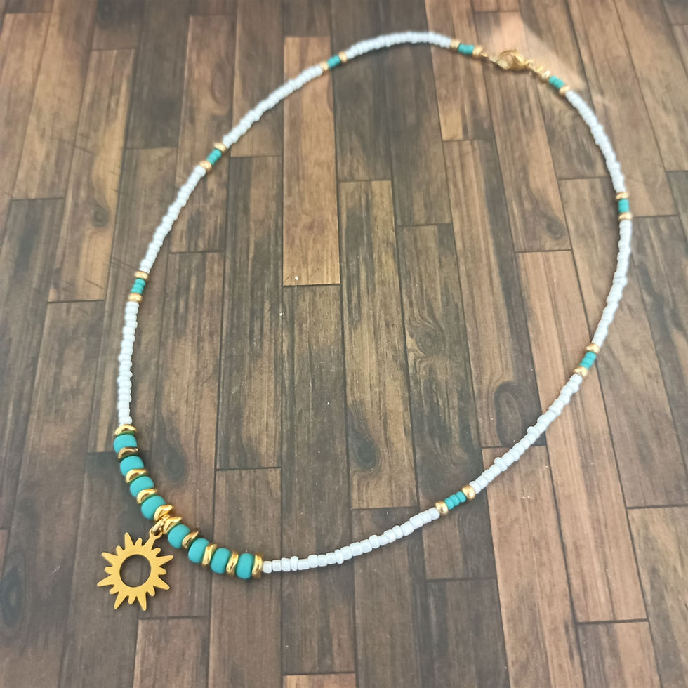 Tour de cou turquoise blanc soleil 2