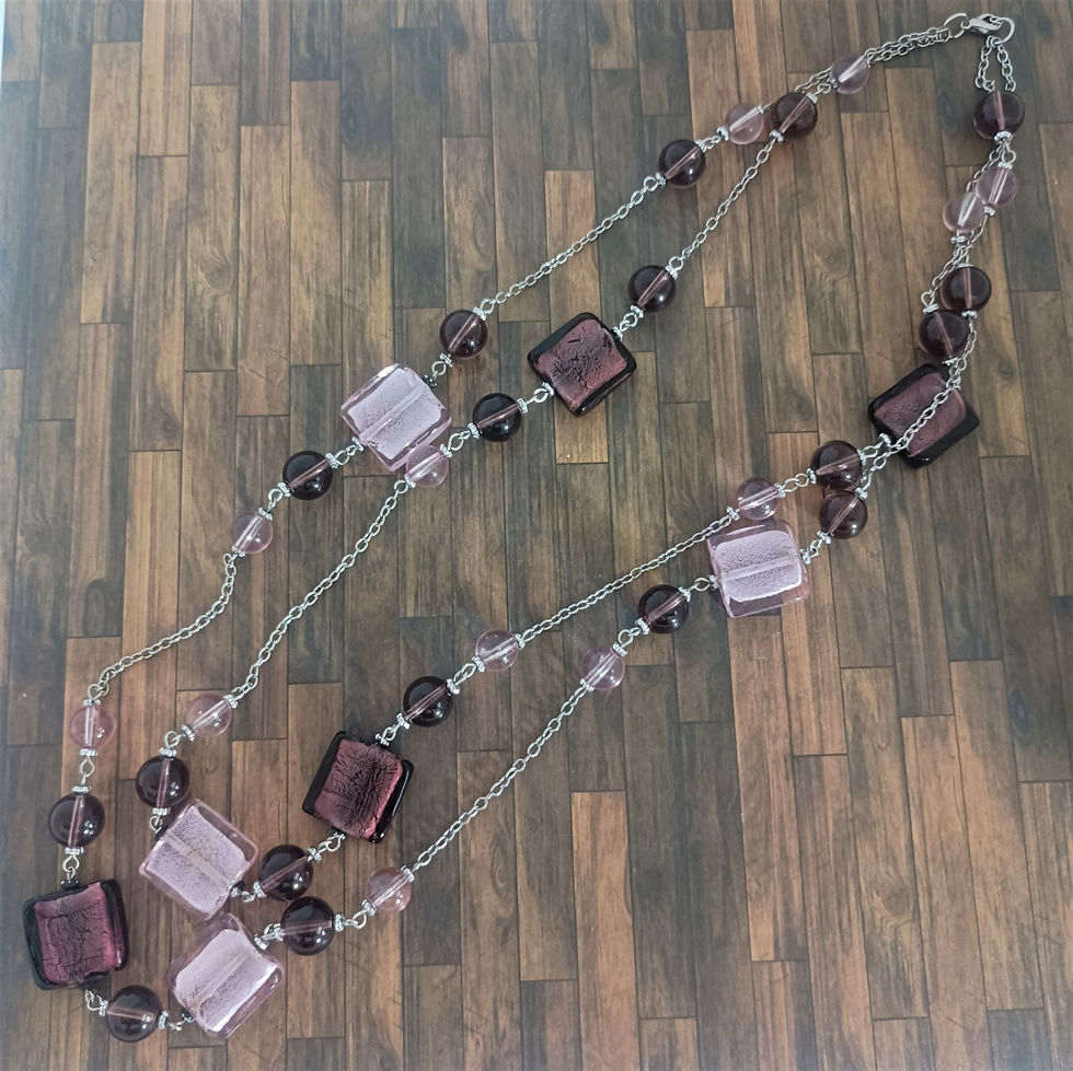Collier en perles de Murano mauve/rose double