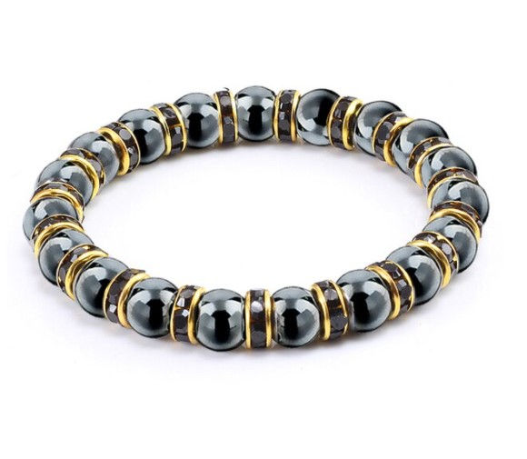 Bracelets en hématite naturelle et en pierre de cristal doré/noir