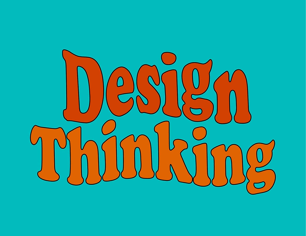 Graphic with wavy text that reads "Design Thinking."