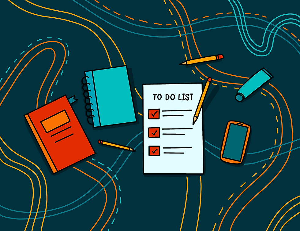 Illustration of notebooks, To-Do Lists, and pencils.