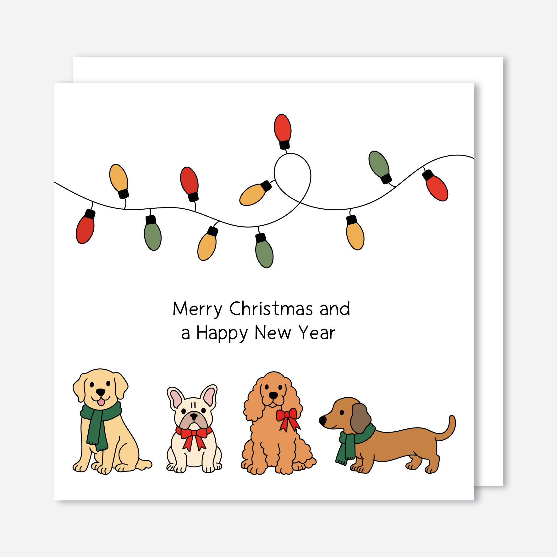 Dogs with Christmas Lights Card 