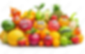 Pile of happy cartoon-faced fruits and vegetables on a white background.