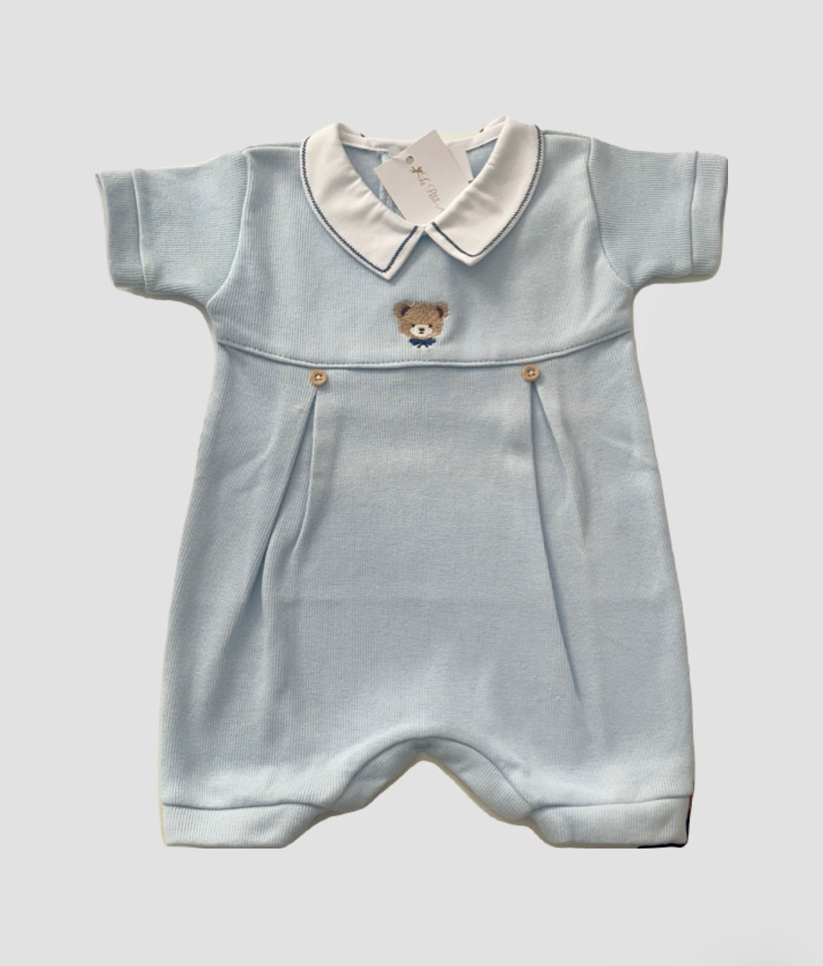 Macacão curto azul bebê e marinho urso