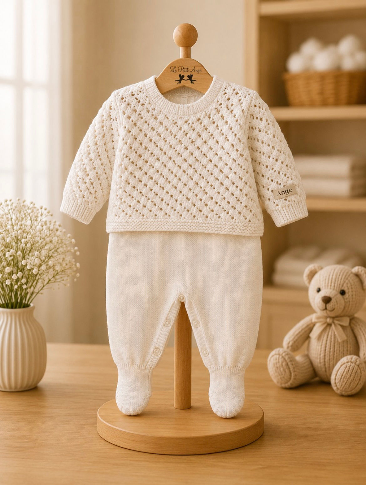 Conj Pipoca tricot branco
