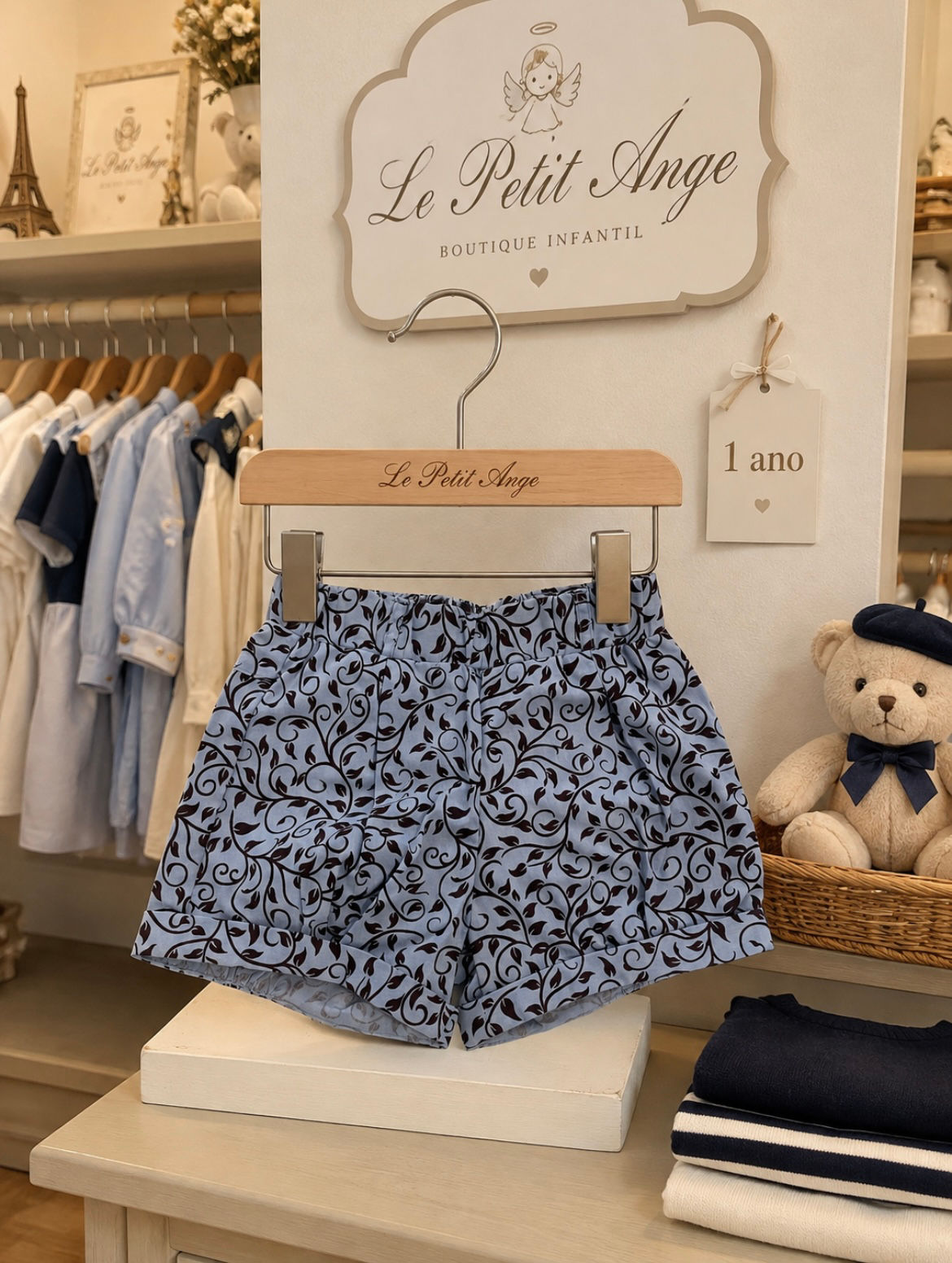 Shorts azul com arabescos