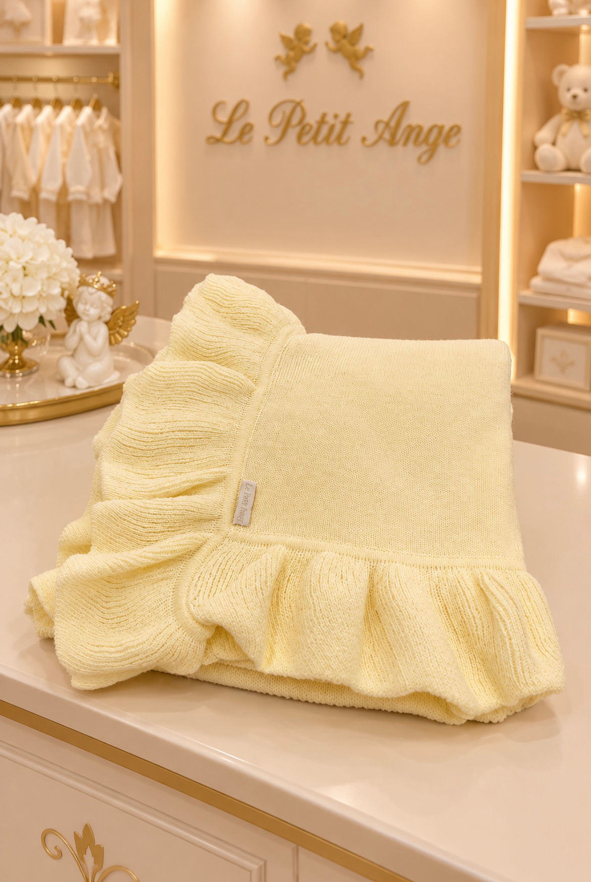 Manta babado em tricot amarelo pó 