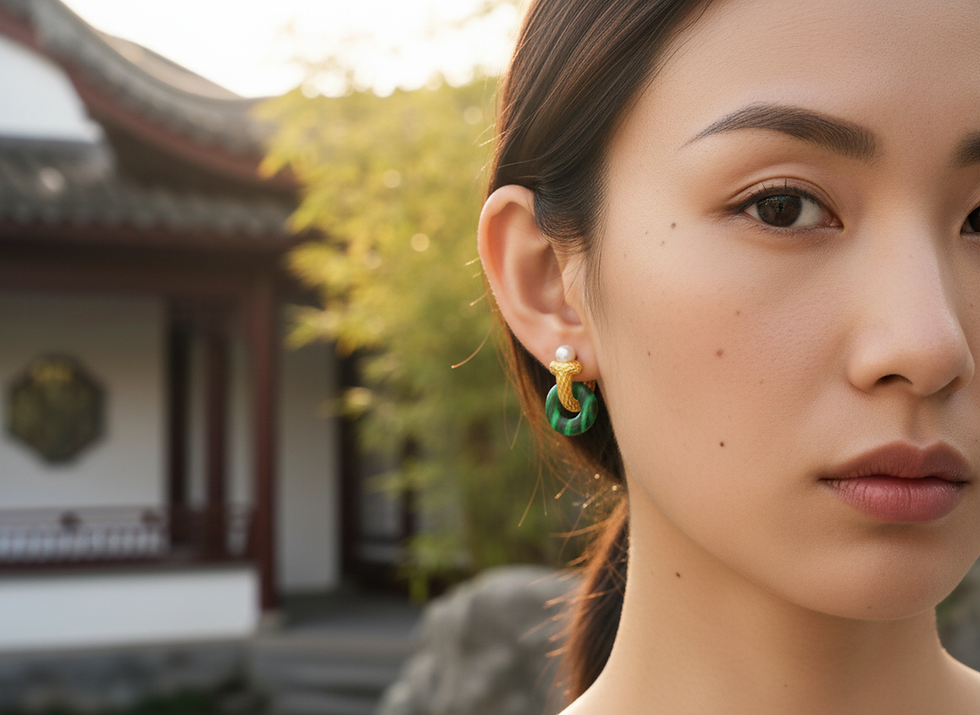 Thumbnail: Lady Li Pearl and Malachite Earrings