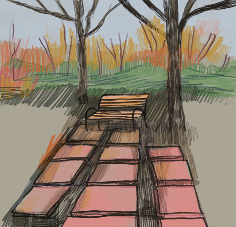 Drawing of a Bench under a tree