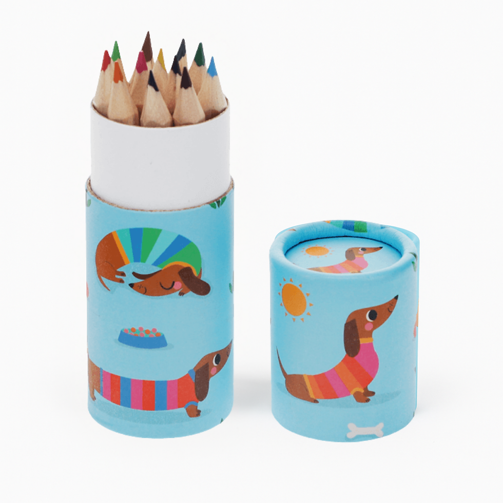 Miniatura: Tubo de lápices de colores - Perro Salchicha