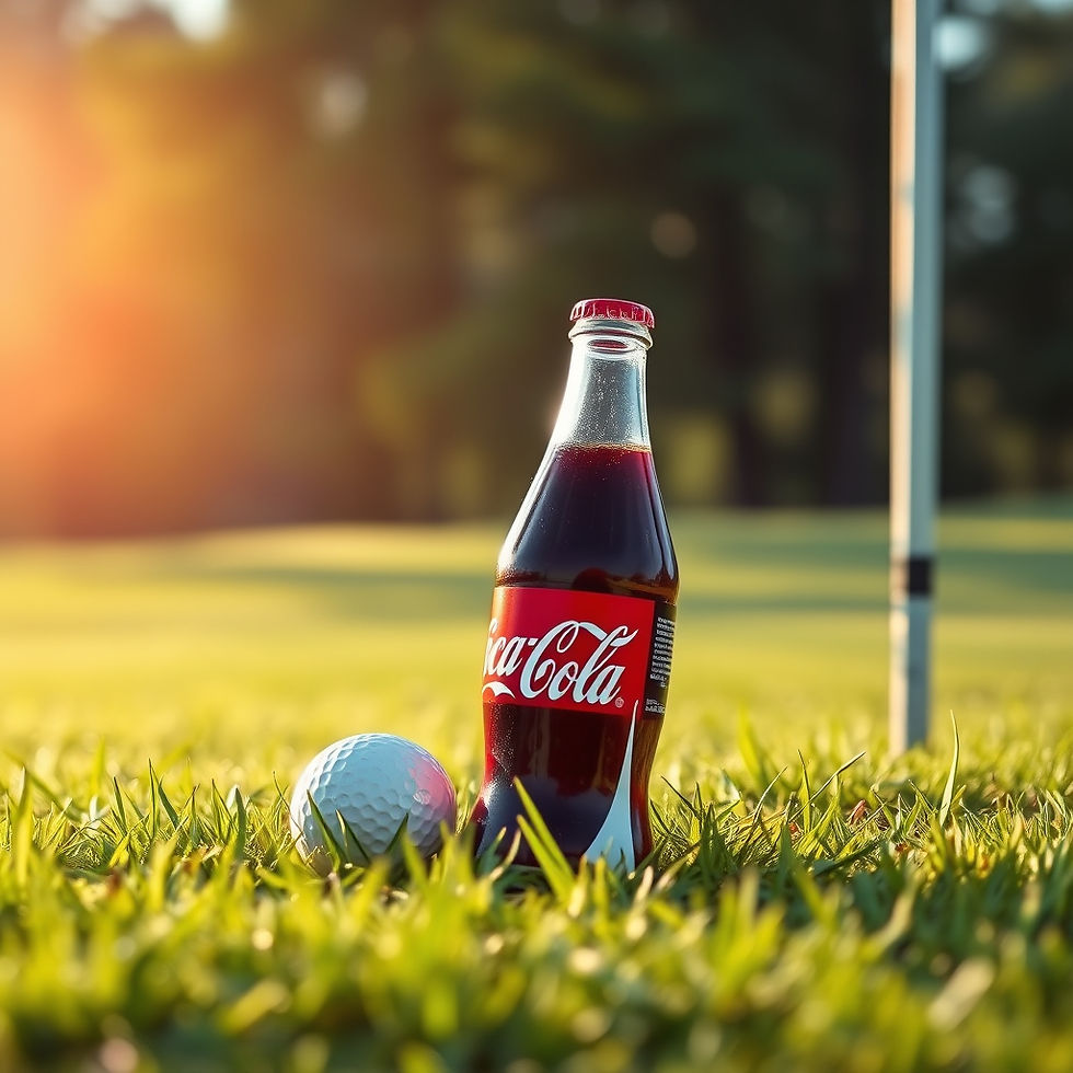 A coca cola sitting in the grass on a beautiful golf course.jpg
