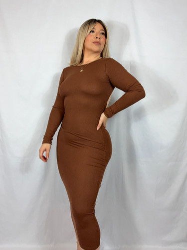 chinese dress ladies Classic Long Sleeve Chiffon Brown Dress main image 0