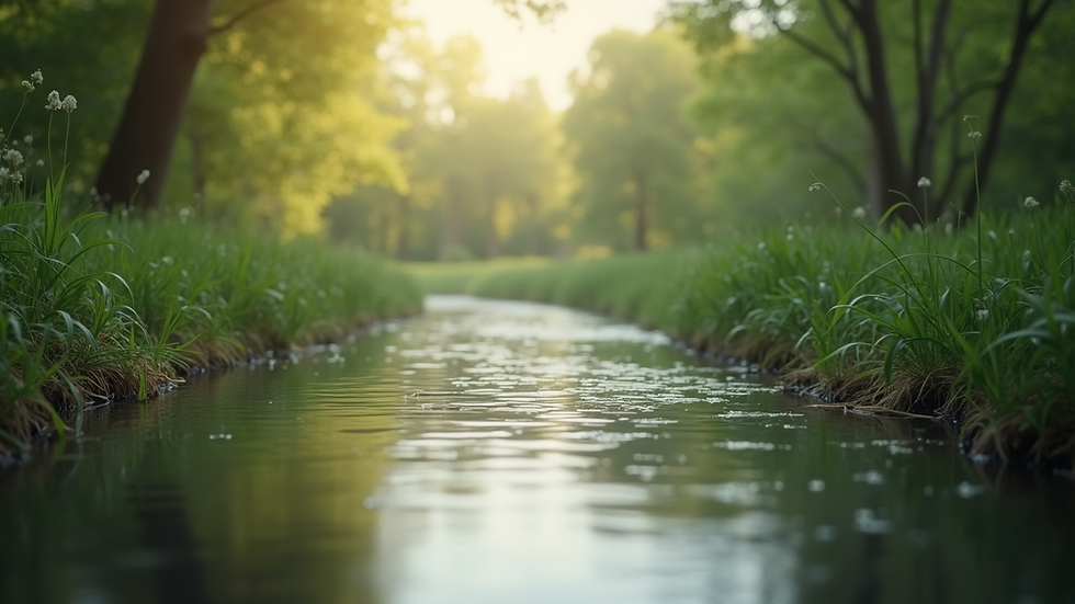 Close-up view of a serene nature scene with a calm river