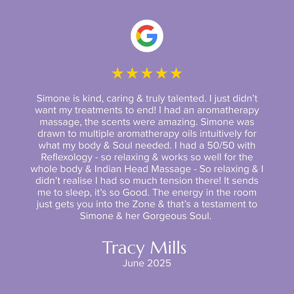 Positive client feedback image showing praise for Reiki and holistic treatments.