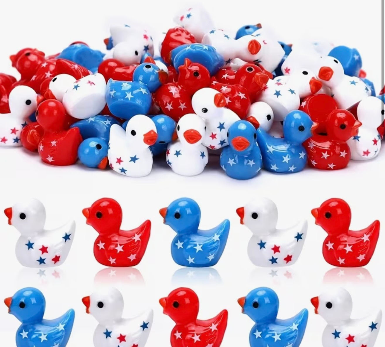10 pack -Mini Resin red, white and blue ducks