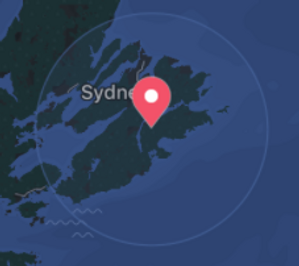 an image of eastern Cape Breton island showing a rough radius overlapping the areas we provide services.