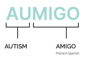 Visual representation of the name 'Aumigo,' which combines the words 'Autism' and 'Amigo' (meaning 'friend' in Spanish)