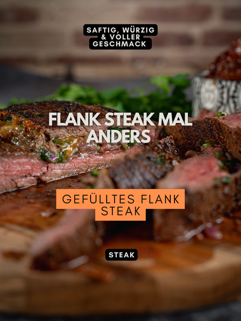 Gegrilltes Flank Steak gefüllt mit Cheddar, Chimichurri & Pinienkernen 🔥