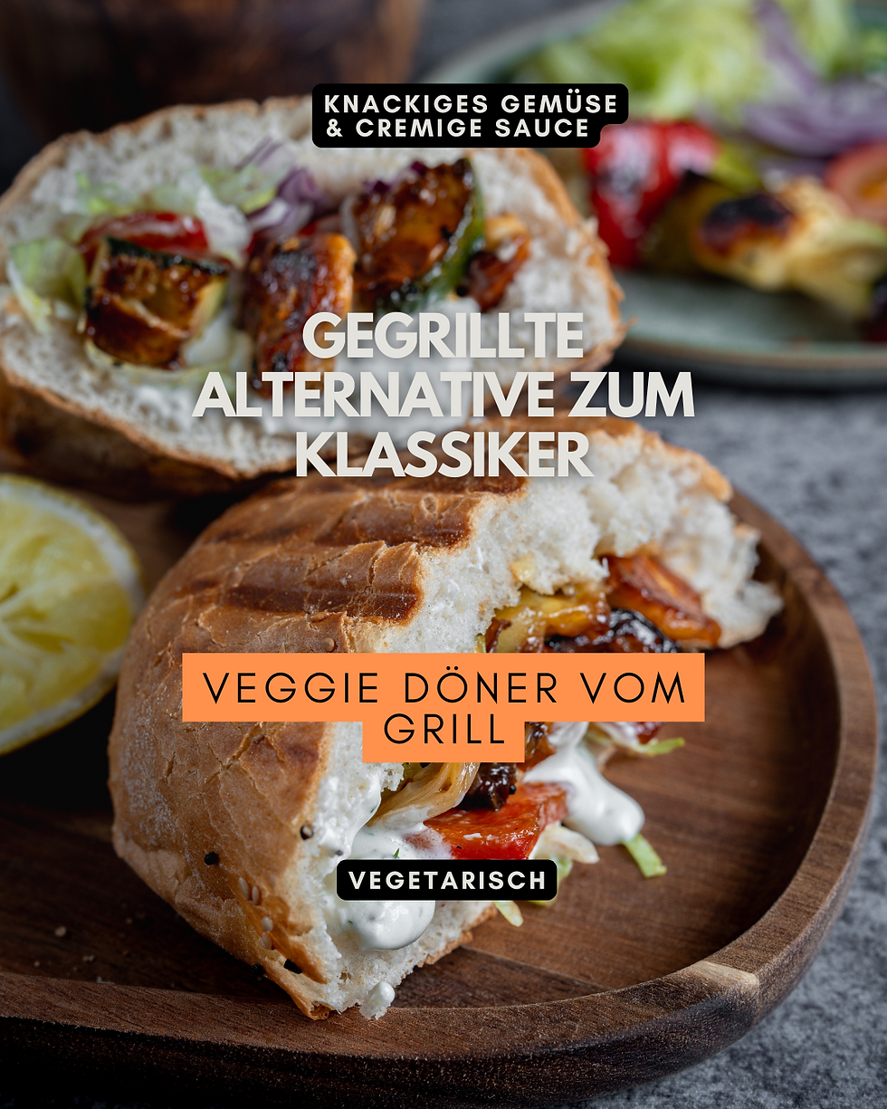 Frischer gegrillter Veggie Döner mit knackigem Gemüse, cremiger Sauce & geröstetem Fladenbrot