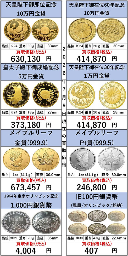 20260709 金貨高価買取 OLDLAB オールドラボ 金 GOLD プラチナ Pt 買取価格表 買取相場 買取金額 高価買取 高い 買取専門店 買取店 安心 金沢 金沢市 北