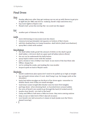 Final Dress Rehearsal Notes