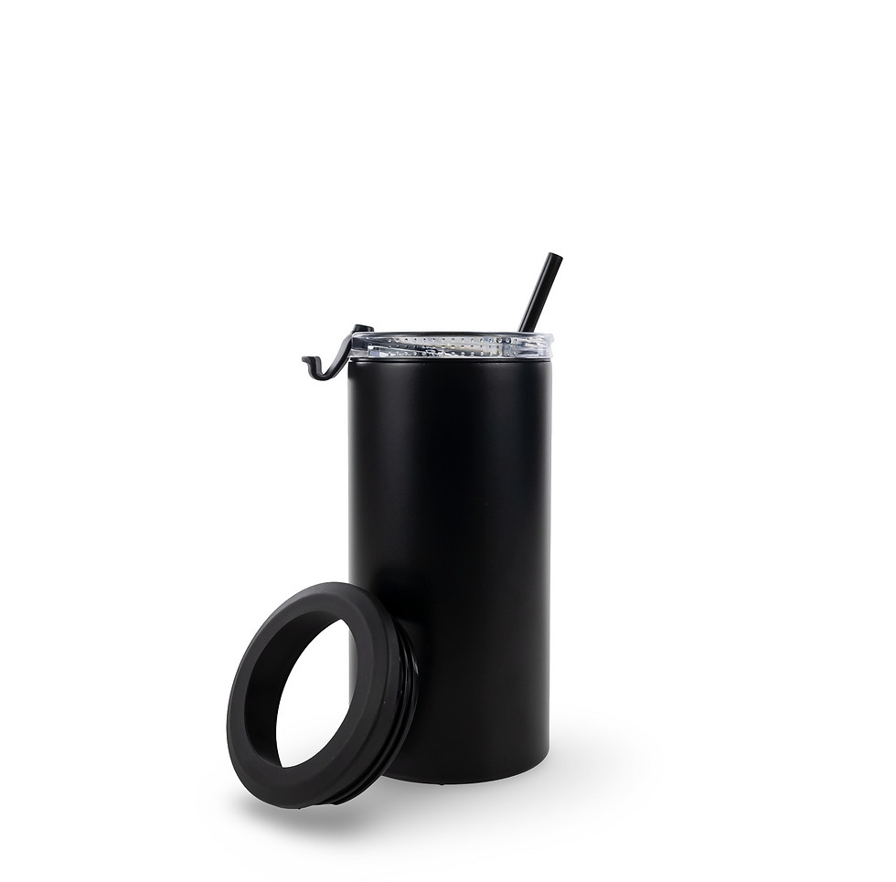 Matte black tumbler with straw and lid accessories