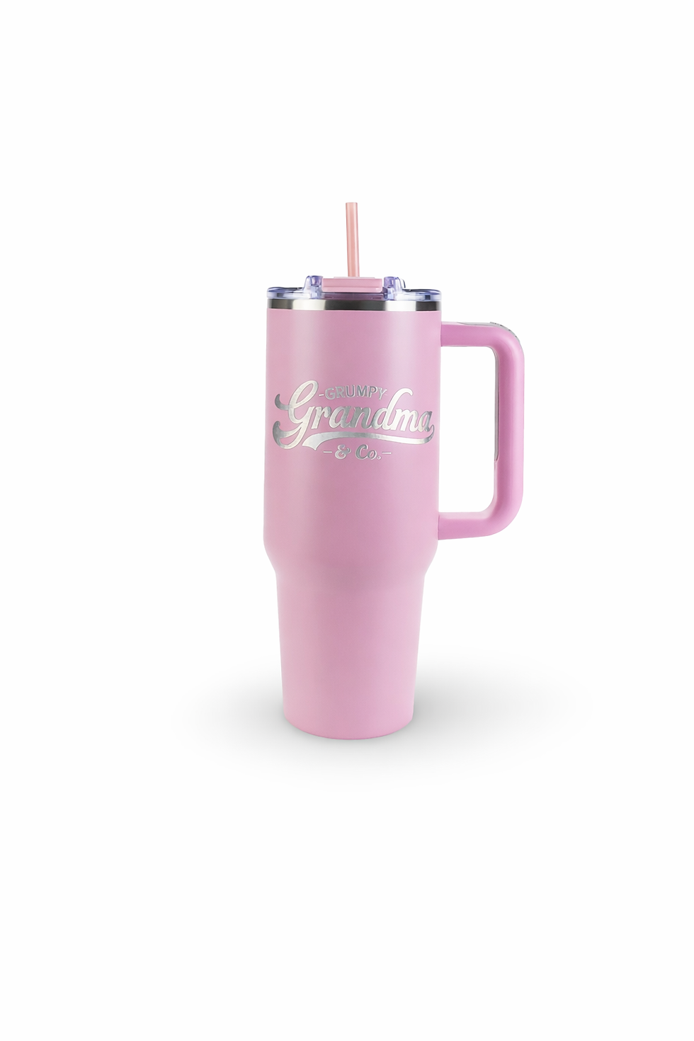Morning Blush pink 40oz tumbler with laser engraved design displayed on a white background
