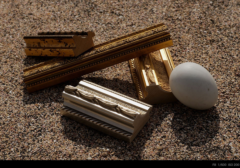 Thumbnail: Silver and gold ornate picture frame moldings and white egg