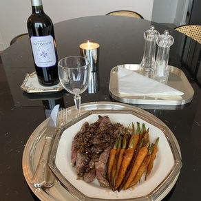 SHALLOT RIB STEAK AND ROASTED CARROTS