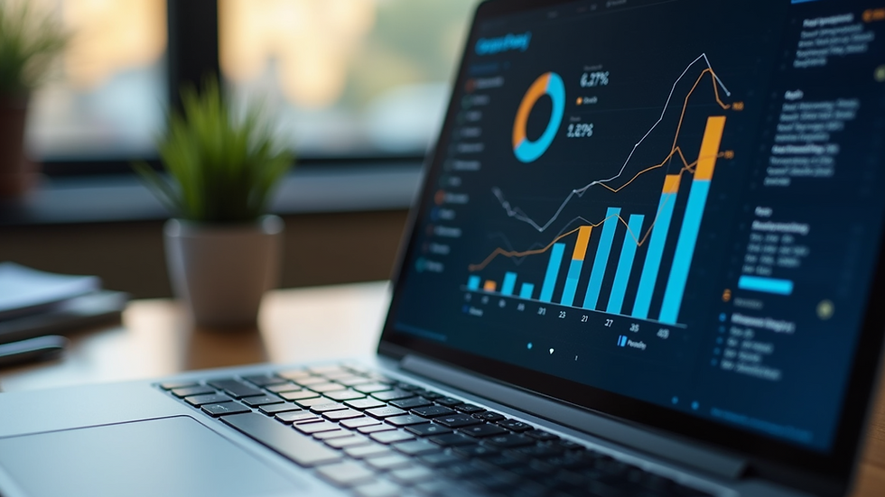 Close-up view of a laptop displaying data analytics charts