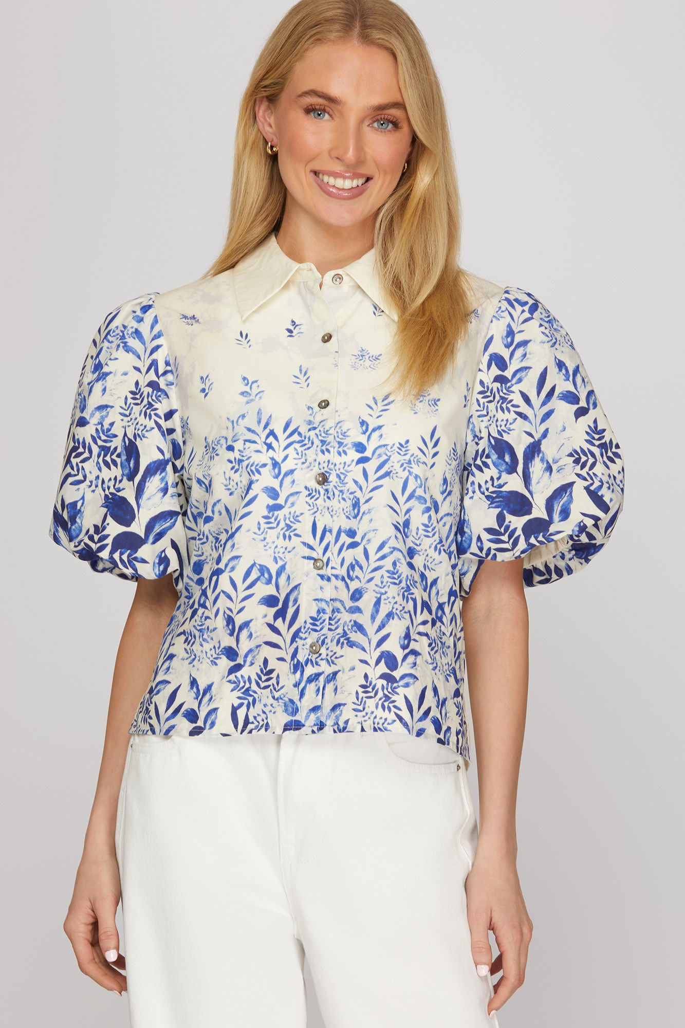 Azure Bloom Puff Sleeve Top