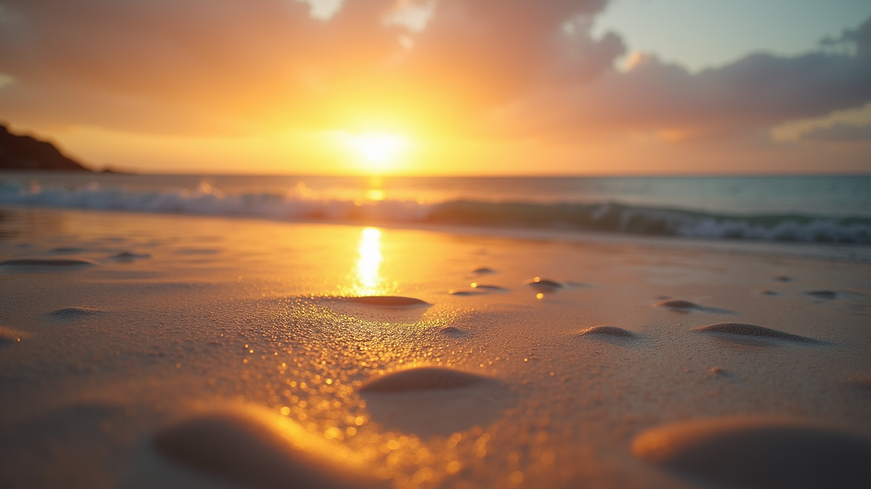 Eye-level view of a serene beach at sunset