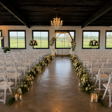 Indoor wedding ceremony in the Sun Room at Painted Lakes Ranch, a DFW wedding venue near Fort Worth, Texas with onsite lodging.