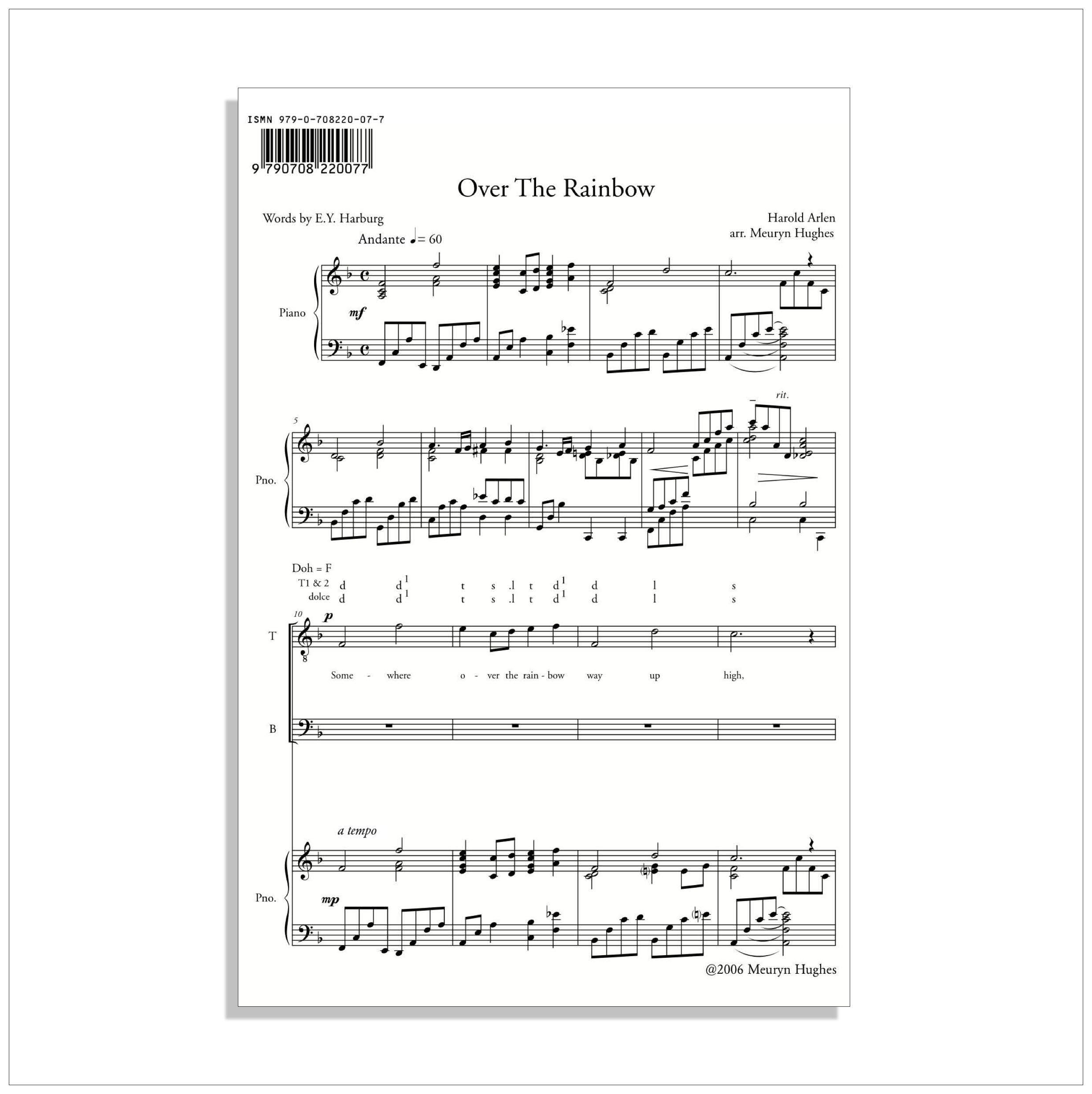 Over the Rainbow arrangement for Male Voices and Piano, front cover