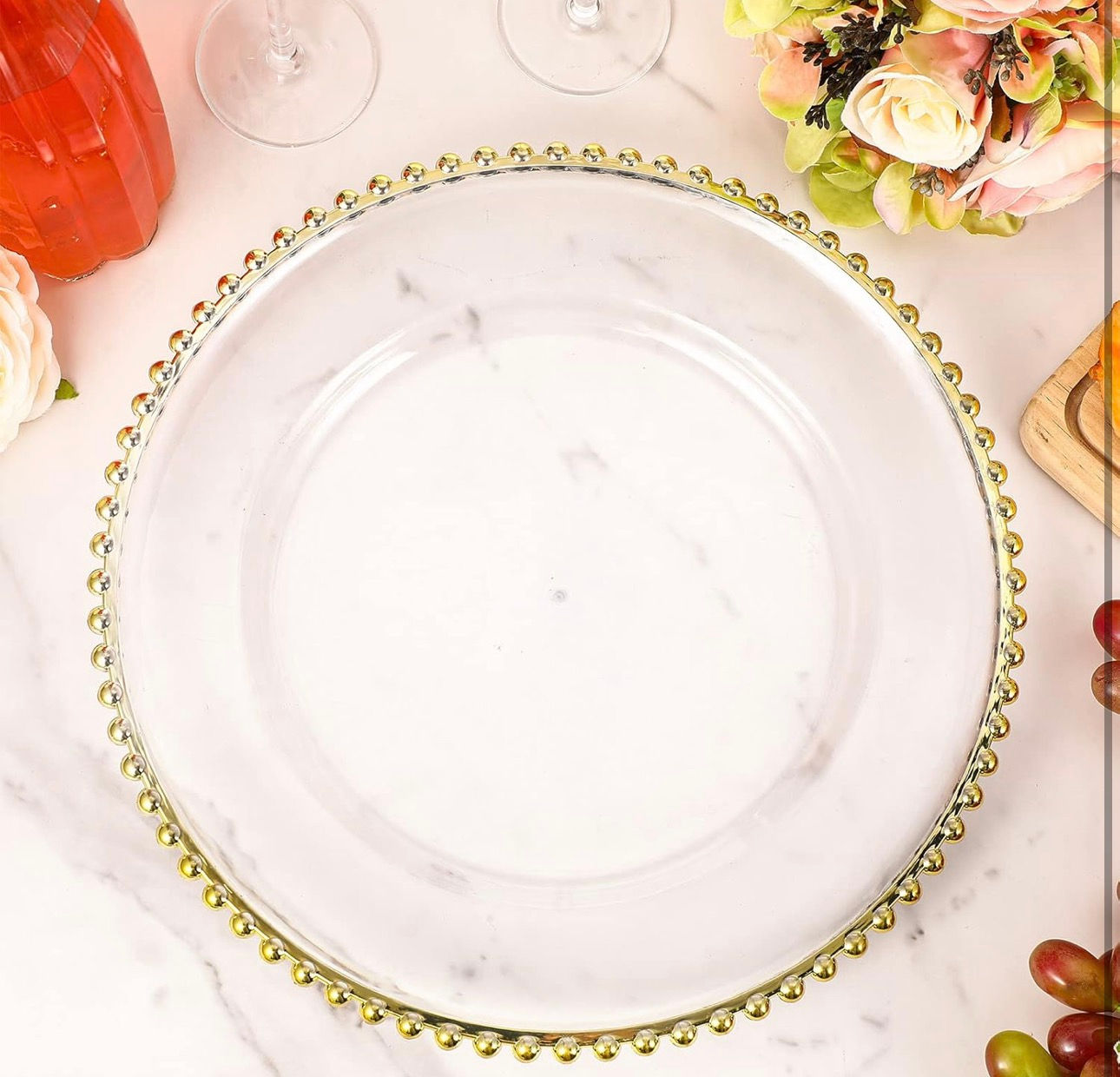 Clear Charger Plates with Beaded Rim