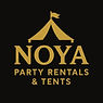 Noya Party Rentals & Tents gold logo with circus tent graphic on black background