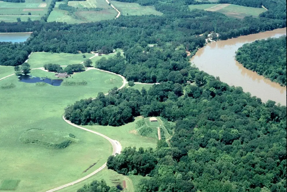 Aerial view of Moundville Archaeological Park, highlighting the central plaza surrounded by platform mounds. The largest mounds, indicative of elite residences, are prominently situated around the plaza. (encyclopediaofalabama.org)