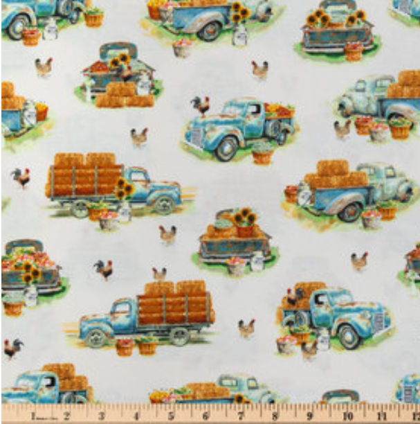 Blue Farm Truck Calico