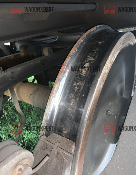 Nahaufnahme eines Güterwagenrades