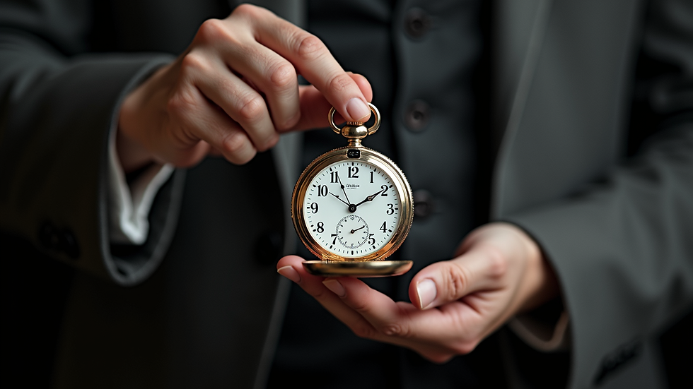 Close-up view of a hypnotist’s pocket watch swinging