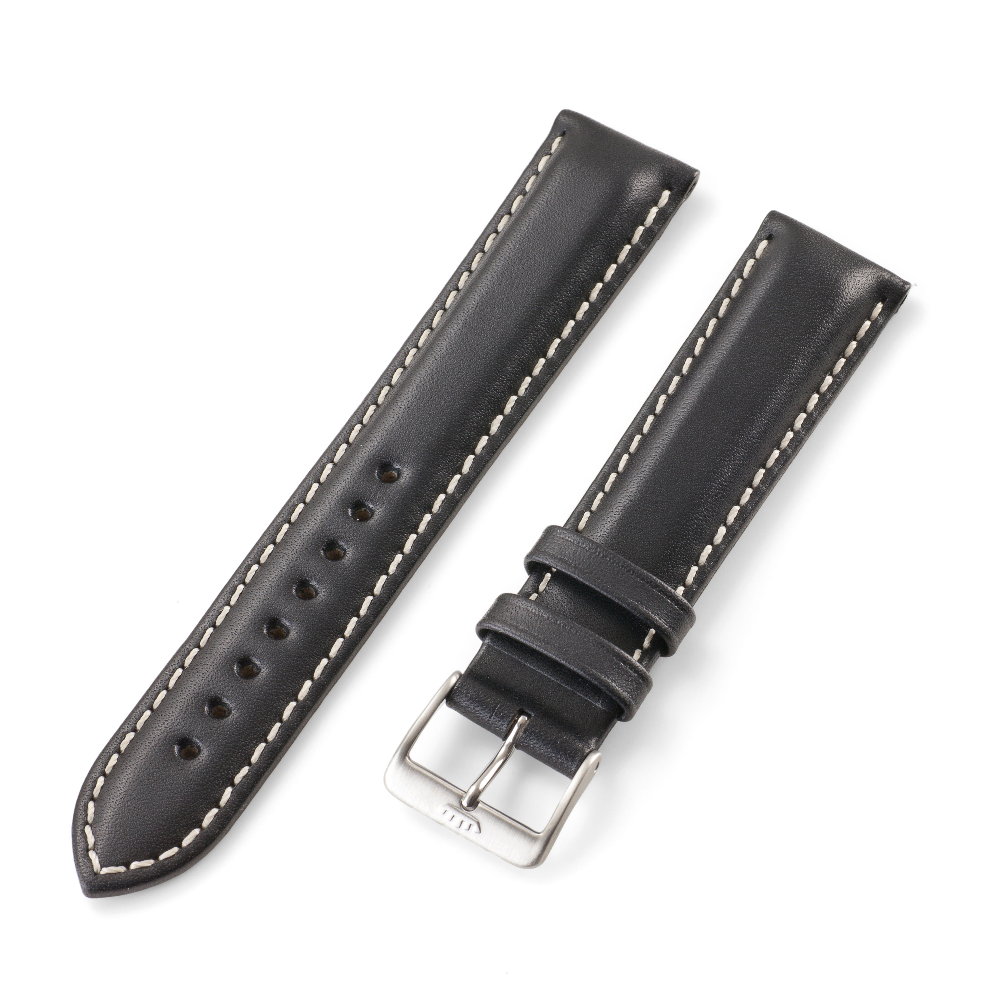 Black leather strap with white stitching