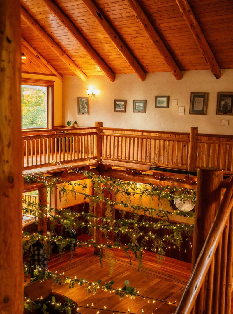 Great room loft with string lights