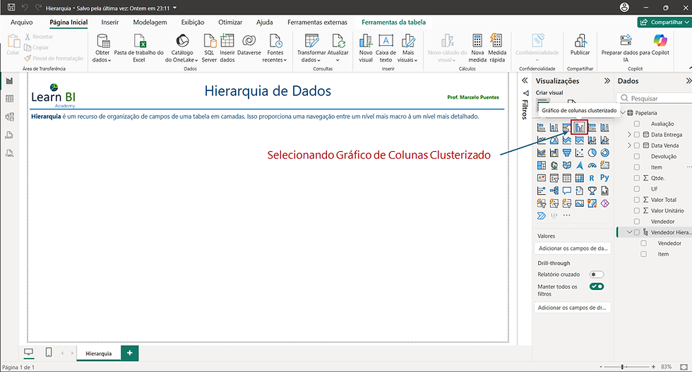 Tela: Selecionar Gráfico de Colunas Clusterizado