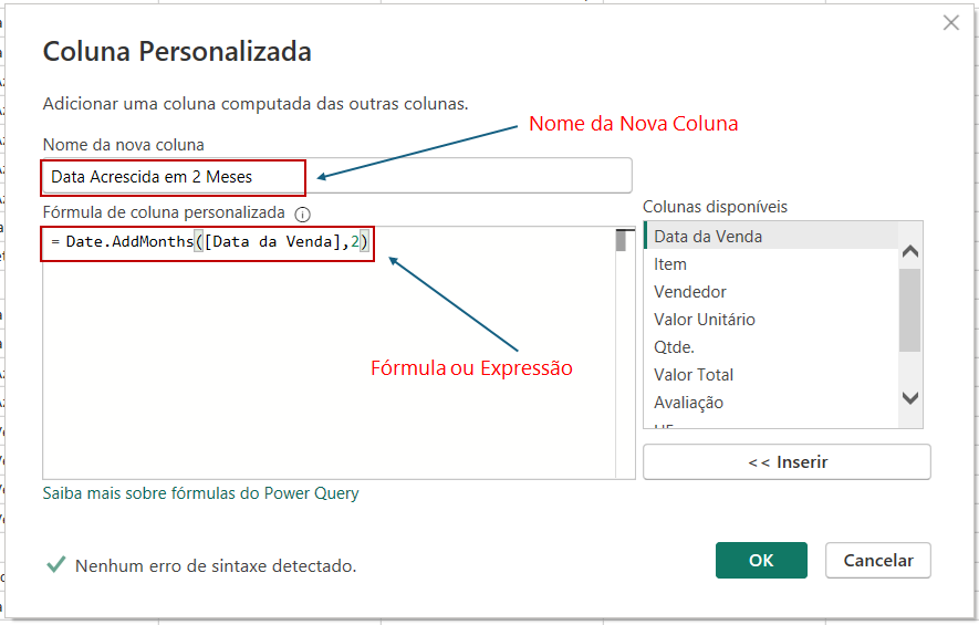 Tela: Exemplo da aplicação da função Date.AddMonths