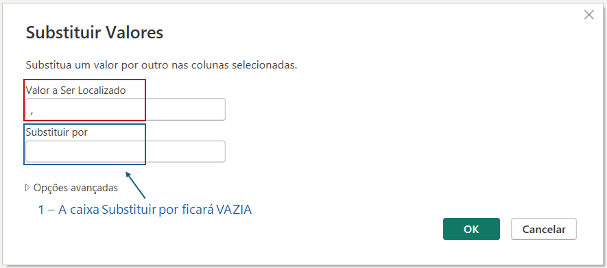 Tela: Substituir Virgula