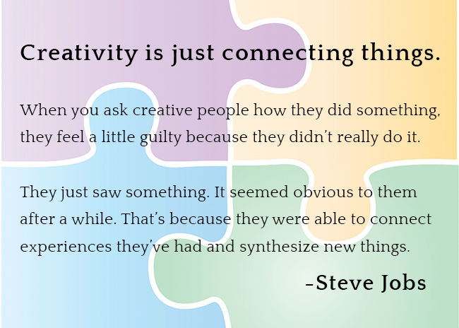 Creativity is just connecting things - Steve Jobs